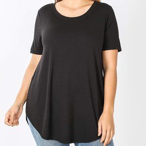 New Zenana Round Neck and Hem Short Sleeve Top Black sz 1XL Plus